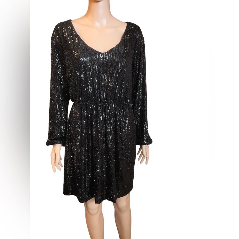 Express V neck Black Glitteri Mini Dress